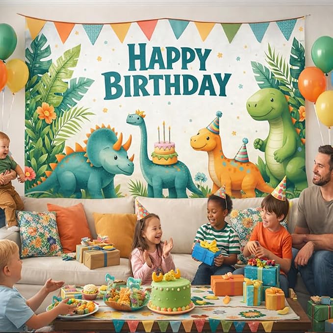 Dinosaur Birthday Decorations Banner 71x43 Inch, Large Dinosaur Birthday Party - Image 2