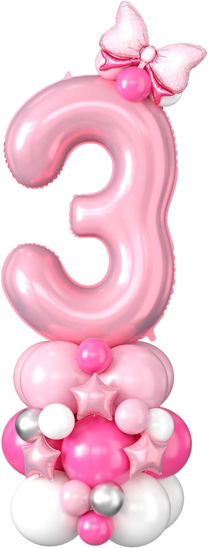 40 Inch Pink Number 3 Balloon for 3rd Birthday Decoration Pastel Baby Pink by Domgoge