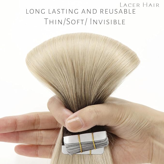 Lacer Tape in Hair Extensions Human Hair, 20pcs 30g 12 Inch Darkest Brown to Platinum Blonde Hair Extensions Tape in Straight Human Hair Tape in Extensions Skin Weft Double Sided