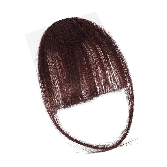 BOGSEA Clip in Bangs 100% Human Hair Wispy Bangs Fringe with Temples Hairpieces for Women Fake Bangs for Daily Wear (Wispy Bangs, (Wine Red))