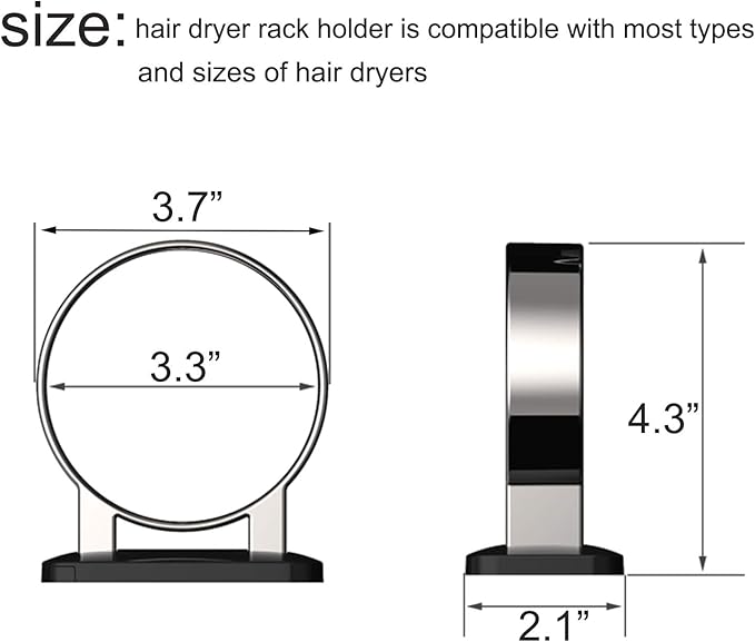 Hair Dryer Holder, Bathroom Cabinet Door Blow Dryer Stand, Blow Dryer Holders Wall Mount - Extra Large Rim (Silvery)