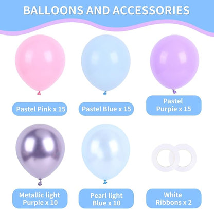 RUBFAC Pink Purple Blue Balloons, Iridescent Party Balloons, 12 Inch Pastel - Image 2