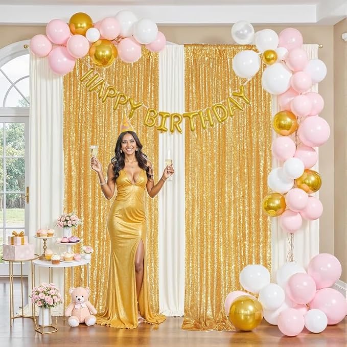 Gold Sequin Backdrop Curtains 2Panels 2x8ft - Image 5
