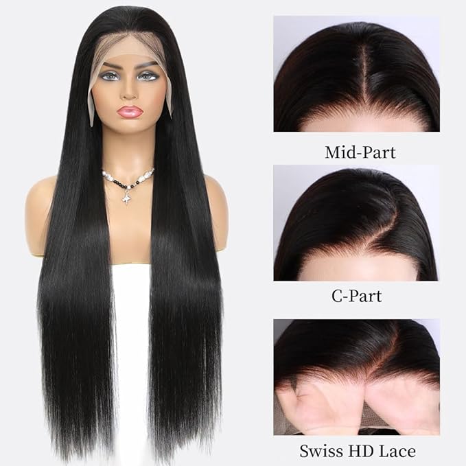 30 Inch 13x6 Lace Front Wigs Human Hair Full Real Virgin Hair 3X Longer Life Straight Wigs Human Hair 200% Density Soft Silky Smooth HD Lace Frontal Wig Tangle-Free Natural Black