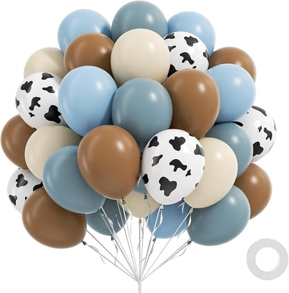 12inch Cowboy Balloons with Brown Dusty Blue White Cow Print Balloons | My by Vicduotex