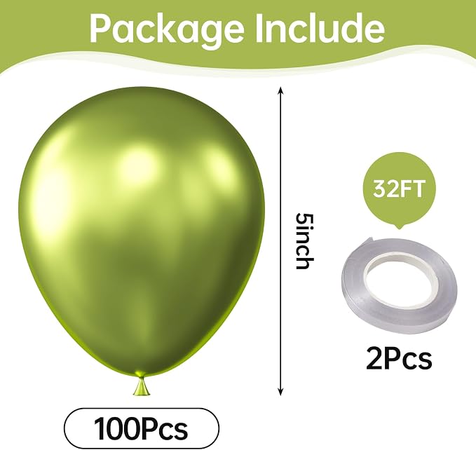 Metallic Lime Green Balloons, Birthday Decoration, Wedding Party, Baby Shower - Image 2
