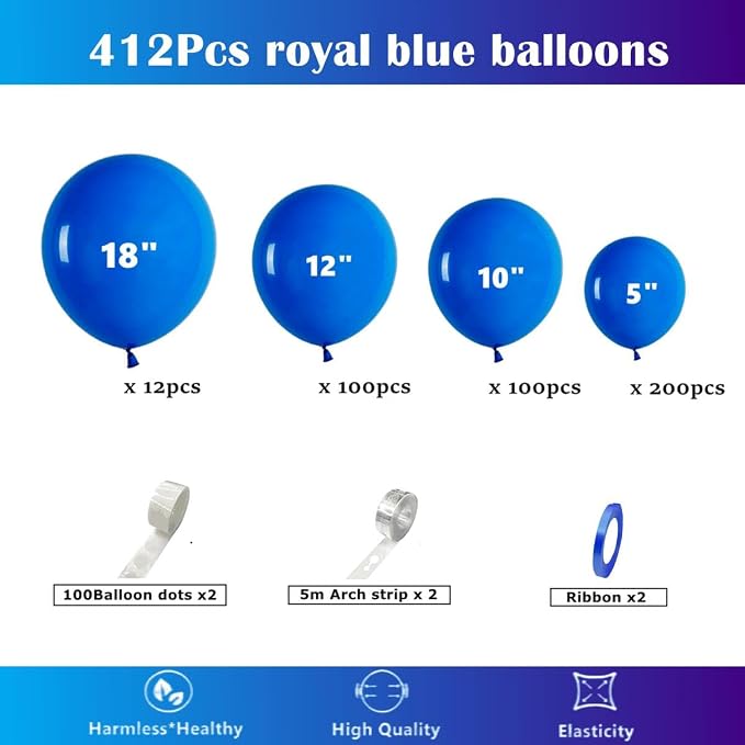 412pcs Royal Blue Balloons 18 12 10 5 Inch Blue Balloon Garland Arch Kit - Image 2