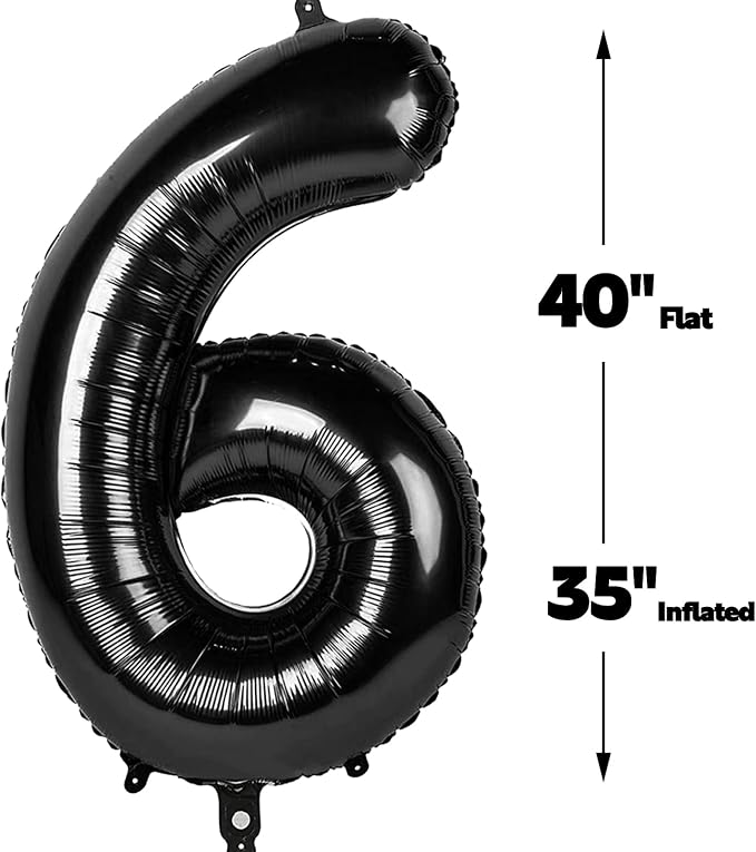 40 Inch Black Mylar Foil Number 6 Birthday Balloon, 6 16 Boy Girl Party - Image 2