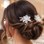 Heread Flower Bride Wedding Hair Clips Silver Leaf Bridal Hair Barrette Pearl Hair Accessories for Women and Girls (Pack of 2)