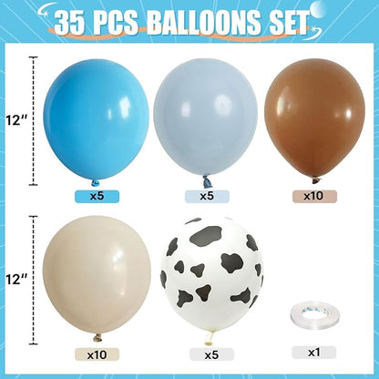 HILAVO Cow Print Balloons, 12Inch Light Blue Brown Sand White Cow Balloons | - Image 2
