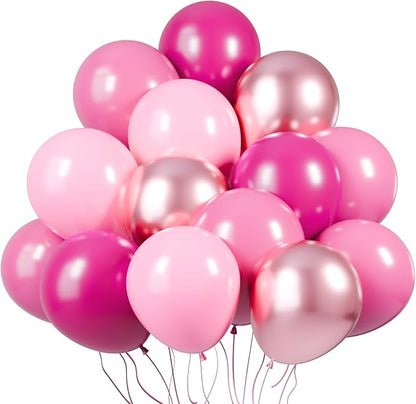 KBZVNAF Pink Latex Balloon Set 60 Packs 12 Inches | Metallic Chrome, Hot Pink by KBZVNAF