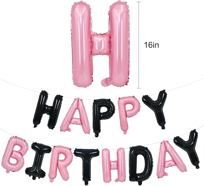 TONIFUL Black and Pink Happy Birthday Balloon Banner Decor - Image 2