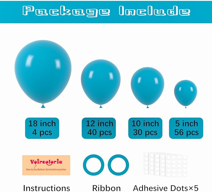 Voircoloria 130pcs Peacock Blue Balloons Garland Arch Kit, 18 12 10 5 Inch | - Image 2