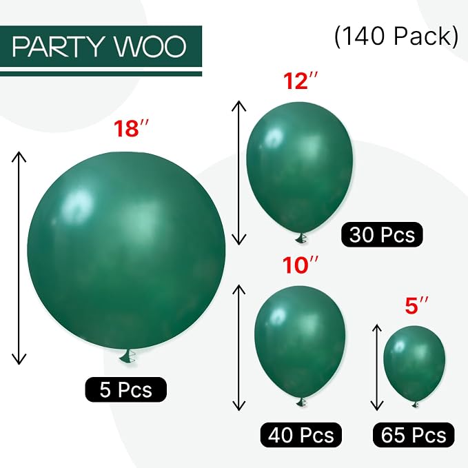 PartyWoo Pearl Dark Green Balloons 140pcs Pearl Emerald Hunter Forest Green | - Image 5