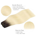 WENNALIFE Clip in Hair Extensions, 18 Inch 120g 7pcs Clip in Hair Extensions Real Human Hair, Ombre Light Dark Brown to Platinum Blonde Remy Hair