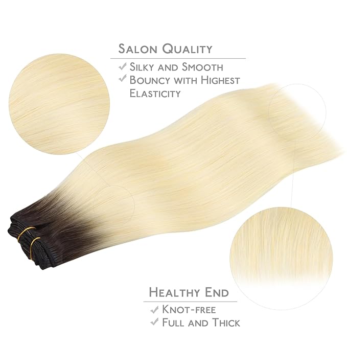 WENNALIFE Clip in Hair Extensions, 20 Inch 120g 7pcs Clip in Hair Extensions Real Human Hair, Ombre Light Dark Brown to Platinum Blonde Extensions Remy Hair
