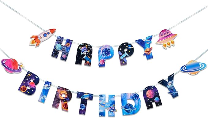 SUNBEAUTY Universe Outer Space Theme Birthday Banner Galaxy Happy Birthday by SUNBEAUTY