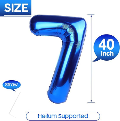 7 Balloon - Metallic Blue Birthday Number Balloons, 40 Inch Decorations | - Image 5