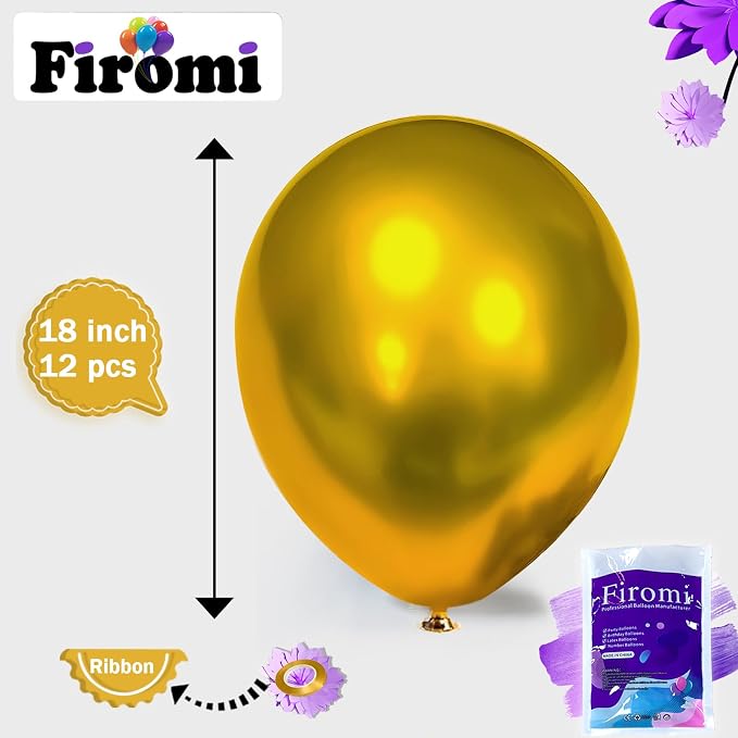 Firomi Metallic Chrome Big Gold Balloons 18-inch 12 Pack | Large Helium Shiny - Image 2