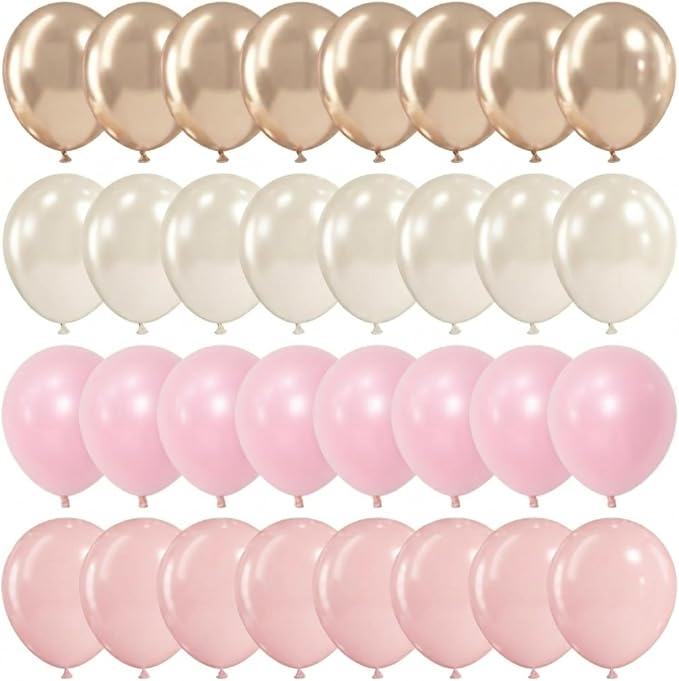 Pink and Gold Balloons, 12 Inch Double Stuffed Pearl Light Baby Pink and - Image 9