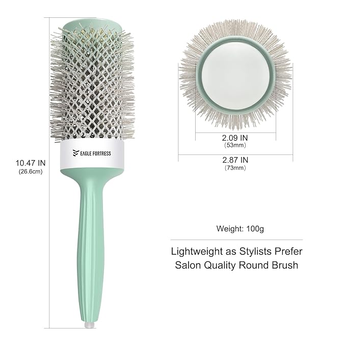Eagle Fortress Round Brush for Blow Out, Thermal Ceramic Hair Brush for Blow Drying with Ionic Bristle for Professional Blowout Brushing - Green, 53mm