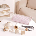 Large Quilted Hair Tools Travel Bag,Aesthetic Hair Styling Accessories Storage Case for Flat Irons,Straightener,Curling Iron,Hair Dryer,Dyson Airwrap Travle Bag,Portable Organizer（03Pink Bow）