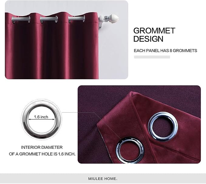 MIULEE Velvet Curtains Christmas Burgundy 52 x 96 Inch Length Set of 2 | - Image 2