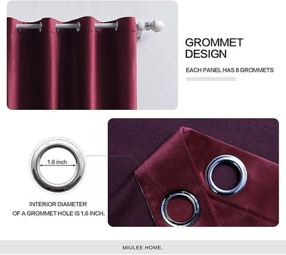 MIULEE Velvet Curtains Christmas Burgundy 52 x 96 Inch Length Set of 2 | - Image 2