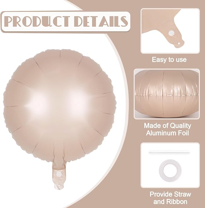 20 Pcs Beige White Round Shaped Balloons, 18 Inch Round Foil Balloon, Giant - Image 5