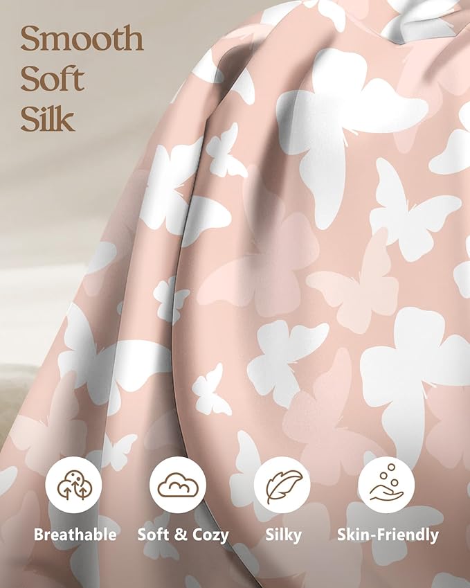 2 Pack Mulberry Silk Pillowcase for Hair and Skin - Standard Size 20 x 26 Inches with Hidden Zipper PK Butterfly 19 Momme Soft Sleeping Silk Pillow Case for Women, Moms