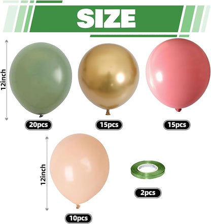 Sage Green Dusty Pink Balloon, 60 Packs 12 Inch Retro Green and Pink Metallic - Image 2