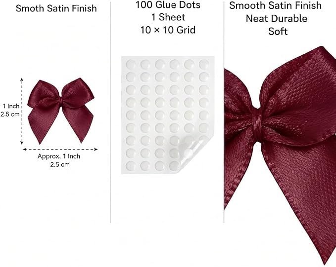 100 Pcs Mini Bows + 100 Glue Dots, - Image 2
