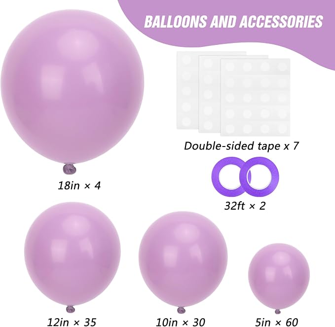 RUBFAC Dusty Purple Balloons 129pcs Different Sizes Pack of 18 12 10 5 Inch | - Image 2