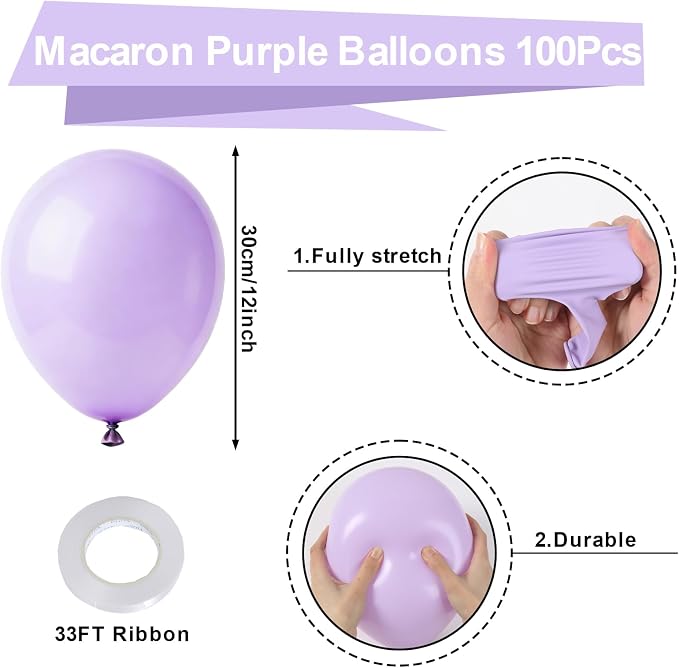 Patimate Light Purple Balloons 100pcs 12 Inch Pastel Purple Latex Balloons | - Image 3