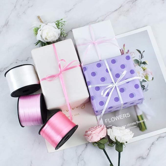 TONIFUL Pink, Light Pink and Silver Curling Ribbon Balloon String | 300 yards - Image 3