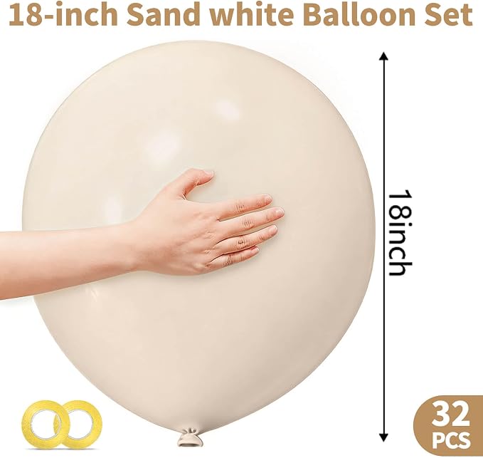 32Pcs White Sand Big Balloons 18 Inch, Round Large Latex Party Balloons - Image 3
