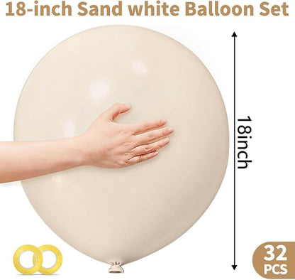 32Pcs White Sand Big Balloons 18 Inch, Round Large Latex Party Balloons - Image 3