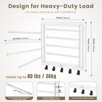 Bamboo Wall Mount Drying Rack for Laundry – Collapsible Foldable Clothes Dryer with 8 Arms & 5 Hooks, Space-Saving Laundry Hanger Dryer Rack, 20 Inch, 80 lb Capacity (White)