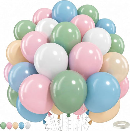 Pink Blue Green Balloons, 12 Inch 50pcs Pastel Light Baby Pink Blue Sage Dusty by HILAVO