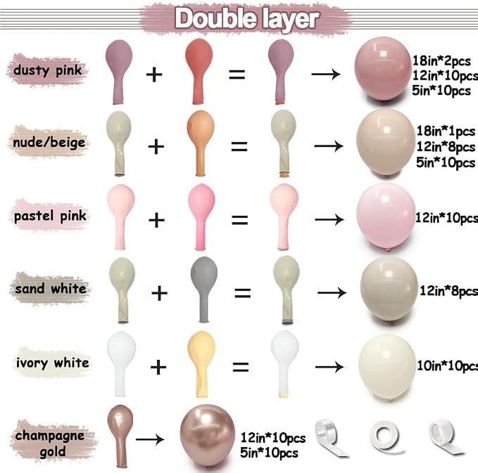 Dusty Pink Beige Rose Balloon Garland Double Stuffed | Mauve Light Pink Blush - Image 3