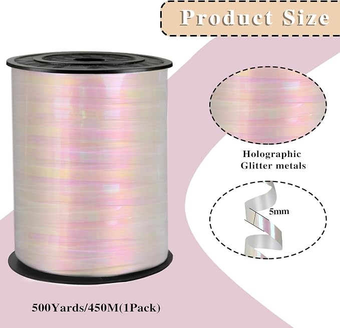 500 Yards Iridescent White Ribbon, 1/5 Inch Christmas Curling RibbonsPerfect - Image 2