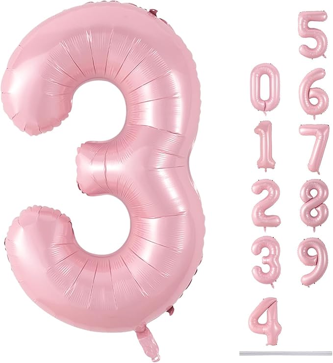 Pastel Pink Number 3 Balloon, 40 Inch Giant Pearl Light Pink Helium Foil Number by Lingqiang