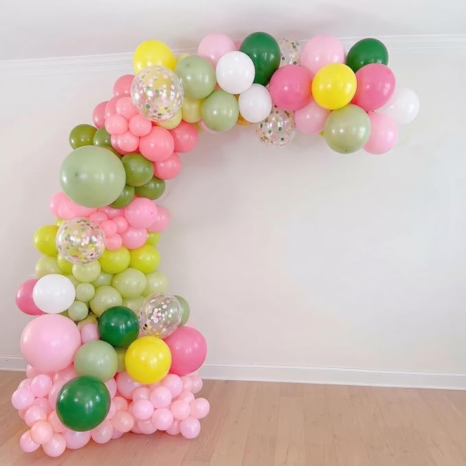 Hawaiian Balloons, Tropical Balloons Green Pink White Yellow Balloon Confetti - Image 3