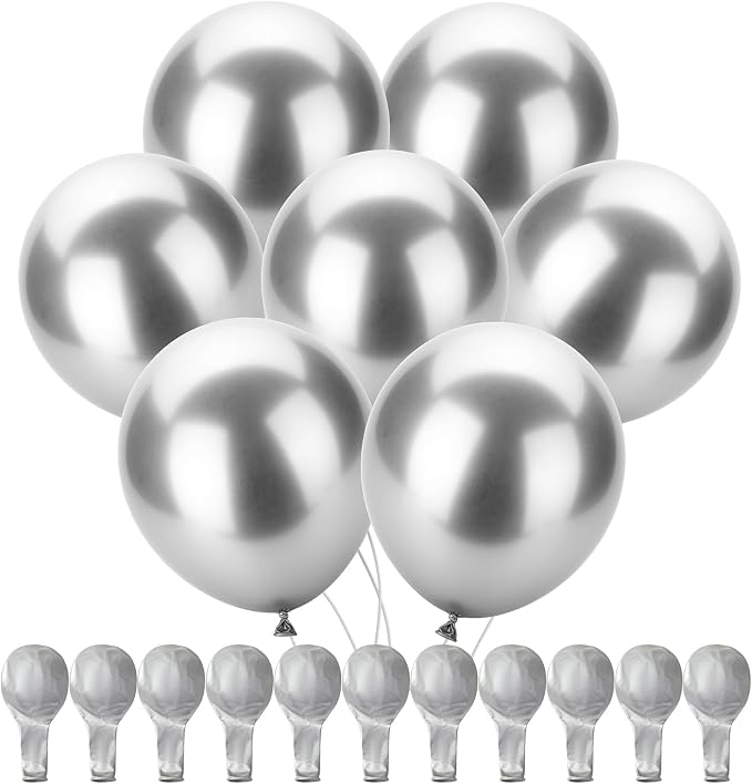 Mr. Pen- Metallic Balloons, 12 Inch, 100 Pack | Latex Metallic Silver Balloons by MrPen