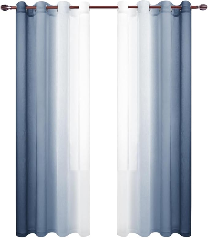 DWCN Blue Ombre Faux Linen Sheer Curtains - Image 8