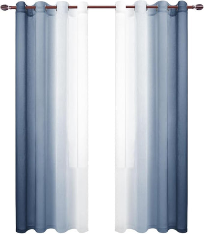 DWCN Blue Ombre Faux Linen Sheer Curtains - Image 8