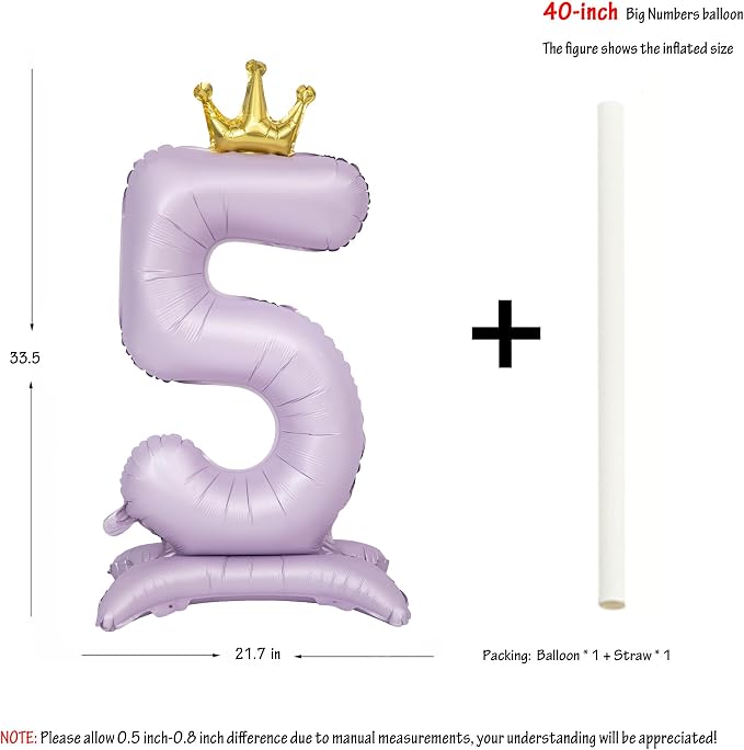 Standing Purple Crown Number 5 Balloon 40In Pastel Purple Crown 5 Balloon | - Image 2