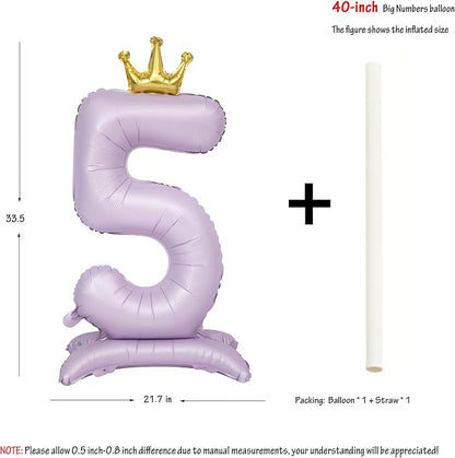 Standing Purple Crown Number 5 Balloon 40In Pastel Purple Crown 5 Balloon | - Image 2