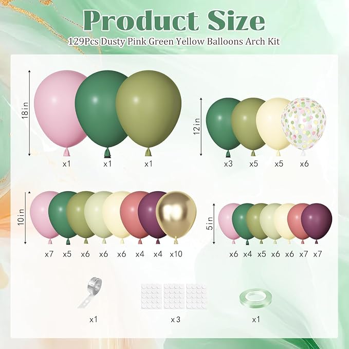 Ouddy Party Dusty Pink Green Balloons Garland Arch Kit 18 12 10 5 Inch | - Image 3