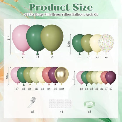 Ouddy Party Dusty Pink Green Balloons Garland Arch Kit 18 12 10 5 Inch | - Image 3